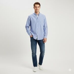 Roundtree & Yorke Trademark Classic Striped Dress Shirt Size Small 100% Cotton